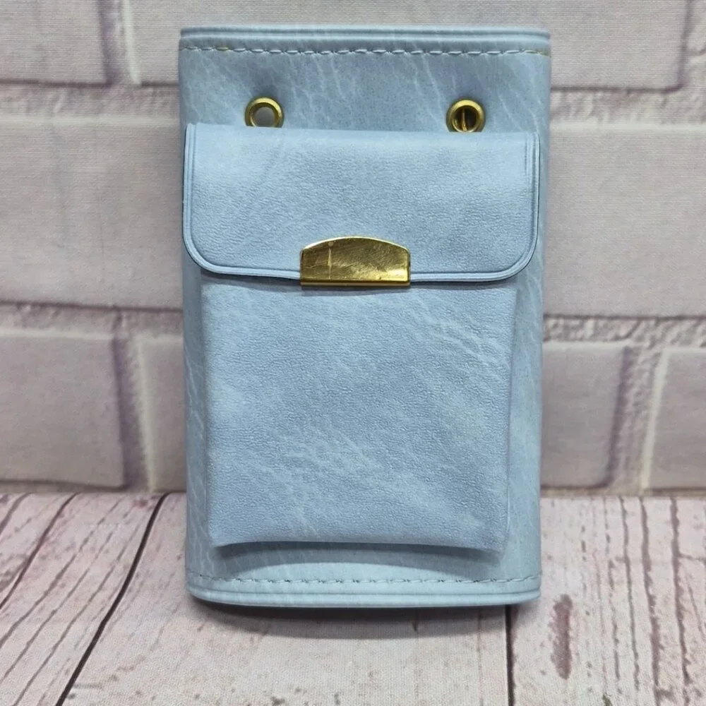 VTG Leggs Womens Wallet Light Blue Bird Motiff Photo Insert Snap Closure Pouches
